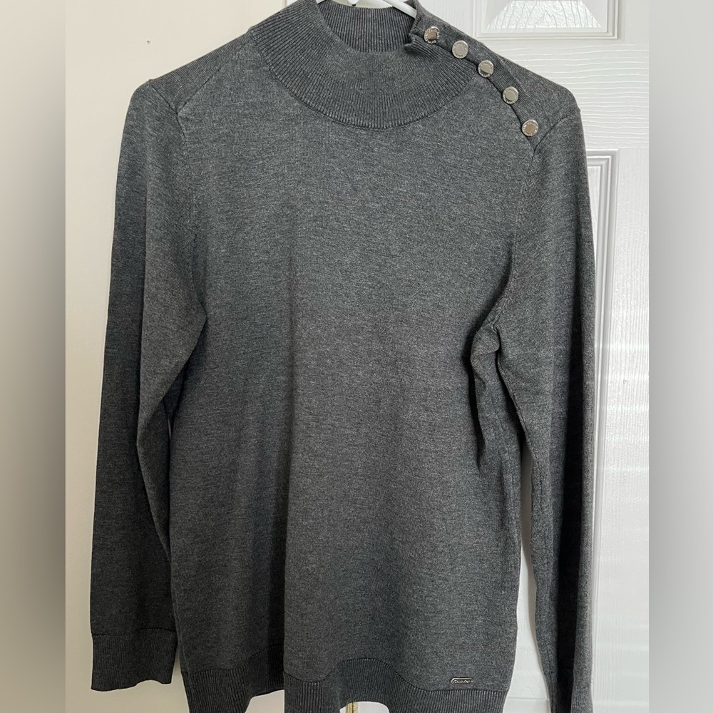 Calvin Klein Charcoal Button-Accent Sweater